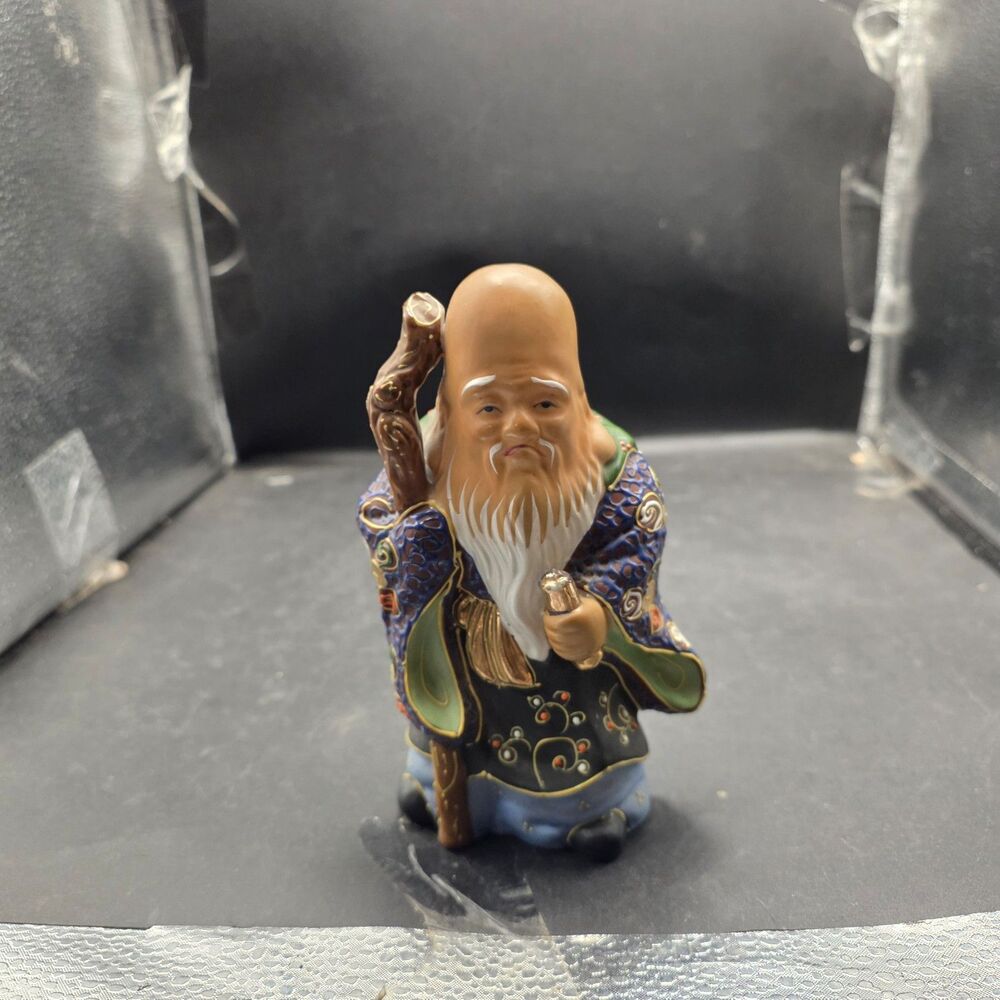 Vintage 6” Japanese Kutani Fukurokuju Porcelain God of Longevity Figurine